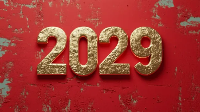 Goldene Zahlen 2029 auf roter strukturierter Oberfläche