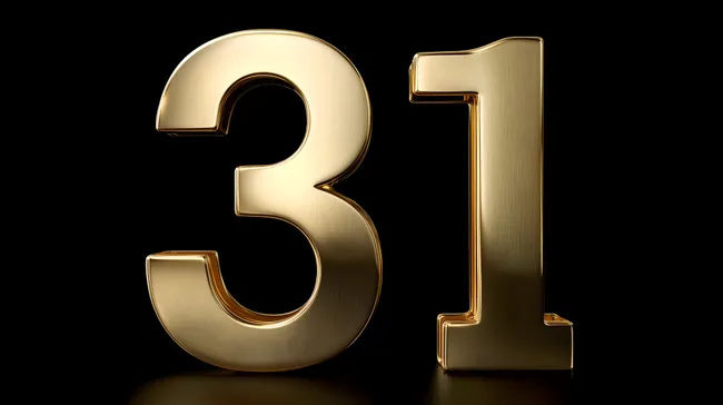 Goldene Zahlen 31 auf schwarzem Hintergrund