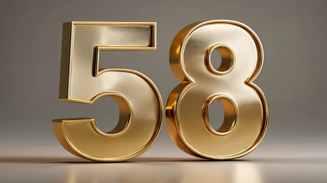 Goldene Zahlen 58 glänzend auf grauem Hintergrund