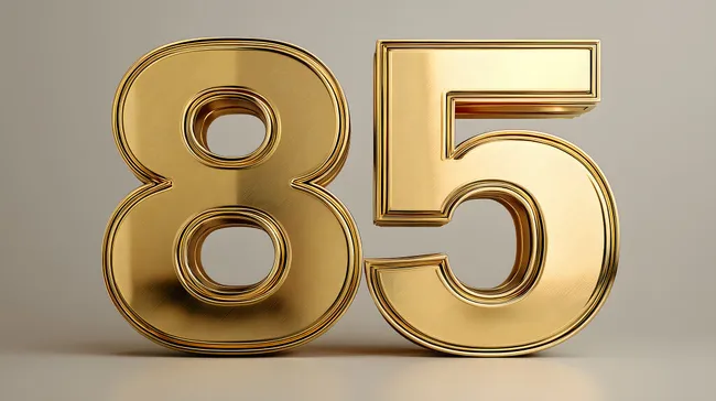 Goldene Zahlen 85 auf hellem Hintergrund