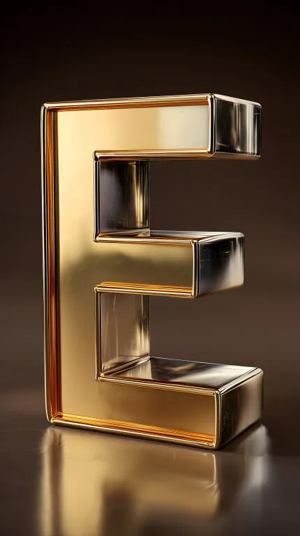 Goldener 3D-Buchstabe 'E' in elegantem Design