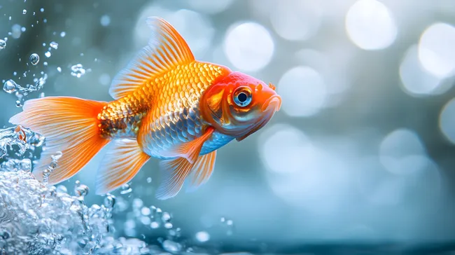 Goldener Aquarienfisch in spritzendem Wasser