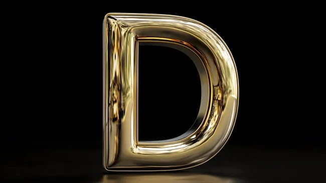 Goldener Buchstabe 'D' - Elegantes 3D-Rendering