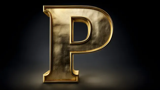 Goldener Buchstabe 'P' mit edler Struktur auf dunklem Hintergrund