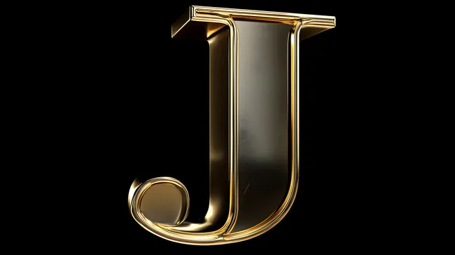 Goldener, eleganter Buchstabe 'J' auf schwarzem Hintergrund