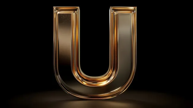 Goldener, glänzender Buchstabe 'U' vor dunklem Hintergrund