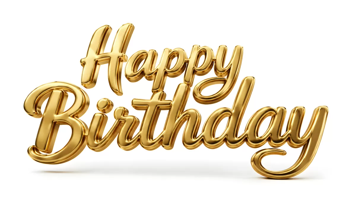 Goldener Happy Birthday Schriftzug in 3D-Optik