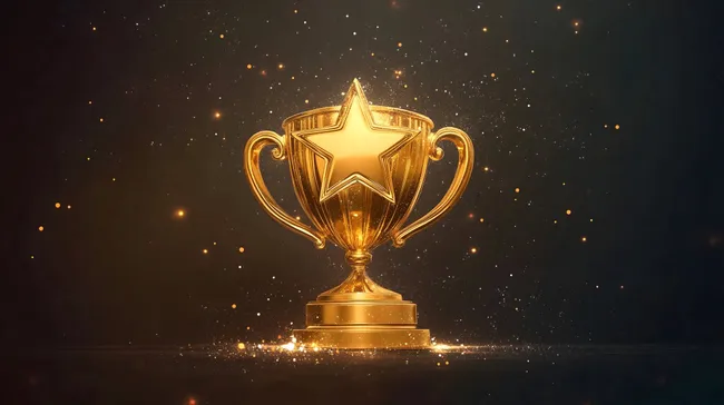 Goldener Pokal mit Stern in funkelnder Atmosphäre