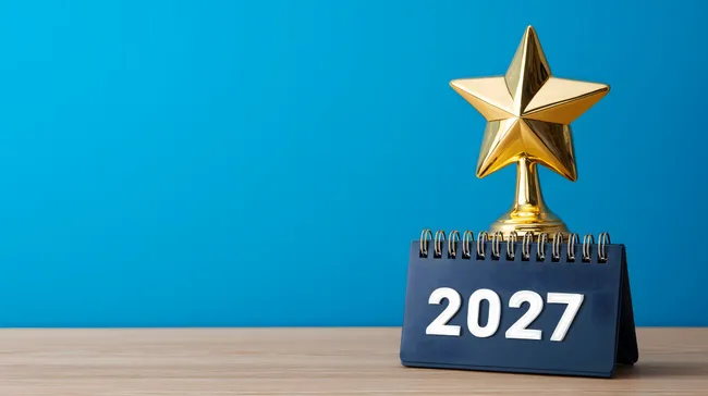 Goldener Pokalstar 2027 auf blauem Hintergrund