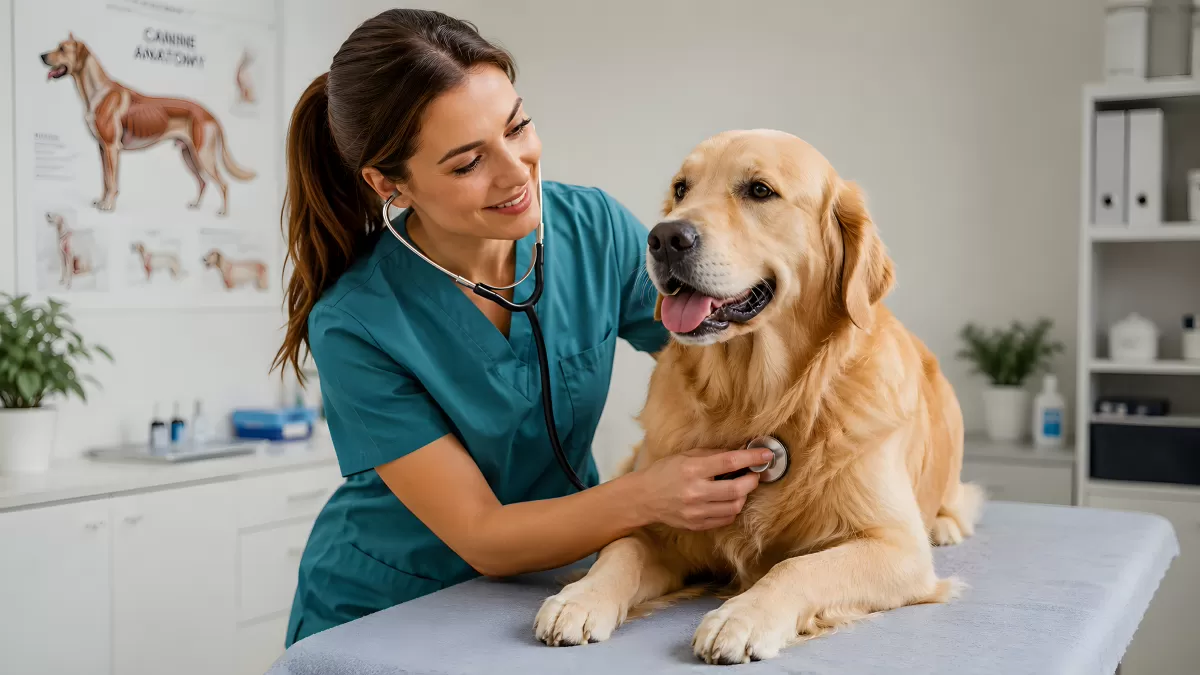 Goldener Retriever bei tierärztlicher Untersuchung