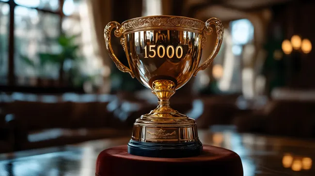 Goldener Siegespokal mit Gravur '15000'