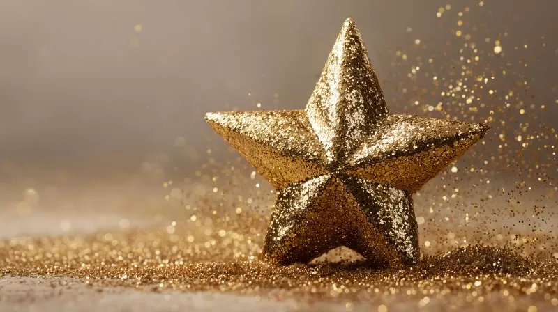Goldener Stern mit Glitzereffekt auf weißem Hintergrund
