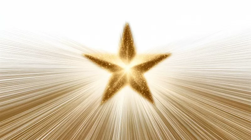 Goldener Stern mit Strahlen isoliert auf weißem Hintergrund