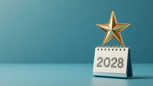 Goldener Stern-Trophäen-Kalender für das Jahr 2028