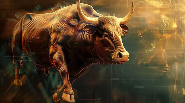 Goldener Stier mit dynamischen Finanzgrafiken