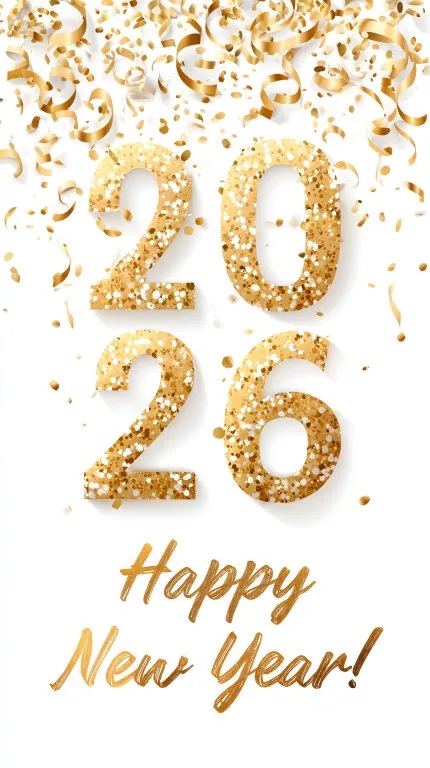 Goldenes 2026 Neujahrs-Design mit Konfetti