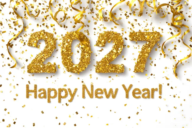 Goldenes 2027-Jahr-Symbol mit Konfetti