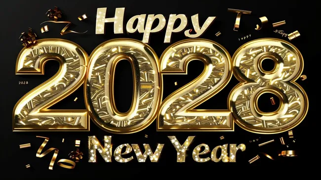 Goldenes 2028 Neujahrsdesign mit Konfetti