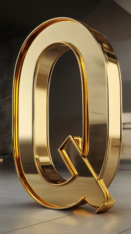 Goldenes 3D-Buchstaben-Q mit glatter Oberfläche