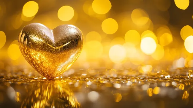 Goldenes Herz mit funkelndem Hintergrund und Reflexionen