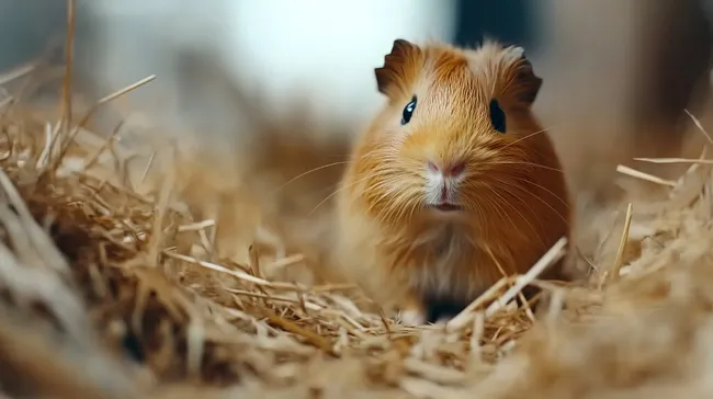 Goldenes Meerschweinchen in Strohhütte