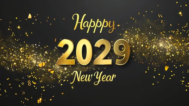 Goldenes Neujahrs-Feuerwerk 2029 auf schwarzem Hintergrund