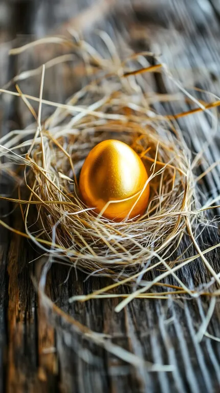 Goldenes Osternest mit verziertem Ei