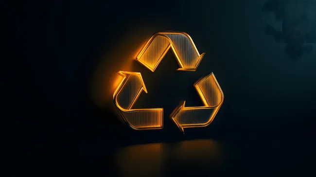 Goldenes Recycling-Symbol im Scheinwerferlicht