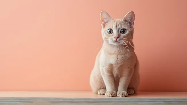 Goldenes Singapura-Kätzchen vor Pfirsichfarbener Wand