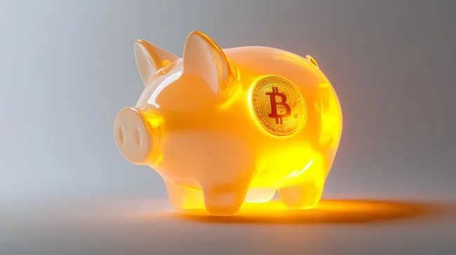 Goldenes Sparschwein mit Bitcoin-Münze