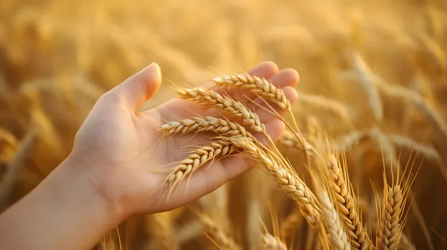 Goldenes Weizenfeld mit zarter Hand