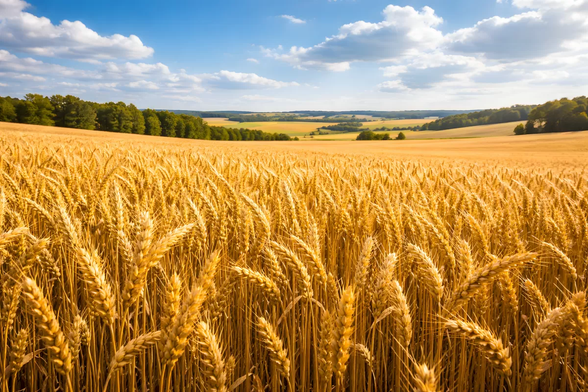 Goldenes Weizenfeld unter blauem Sommerhimmel