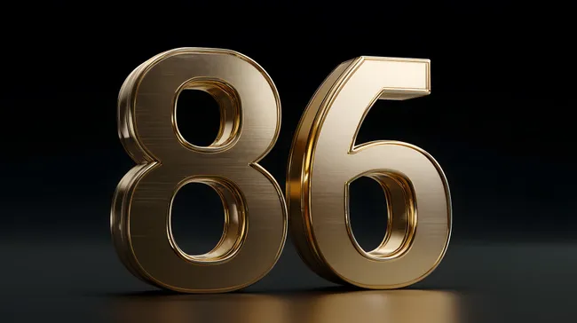 Goldfarbene 86 - Dekoratives Metallnummern-Symbol