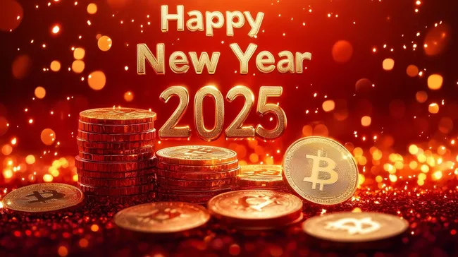 Goldfarbene Bitcoins zum Jahreswechsel 2025