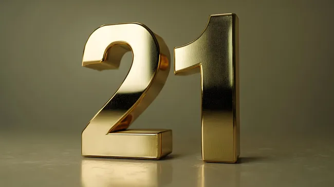 Goldfarbene Nummer 21 als 3D-Rendering