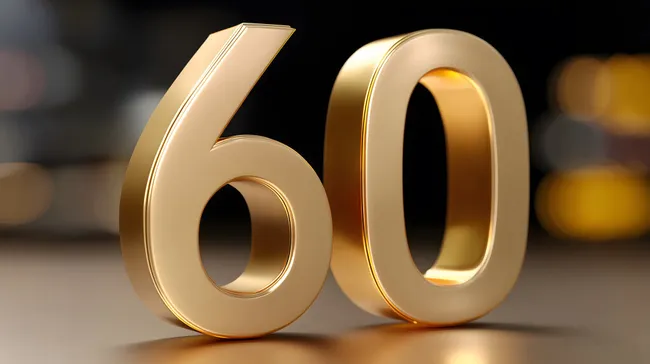 Goldfarbene Nummer 60 auf dunklem Hintergrund