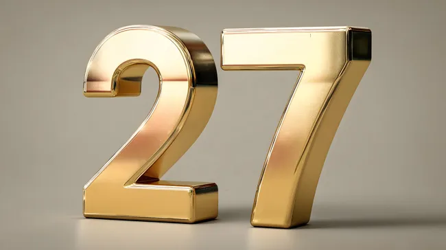 Goldfarbene Zahl 27 auf neutralem Hintergrund