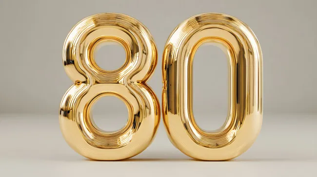 Goldfarbene Zahl 80 in 3D-Optik