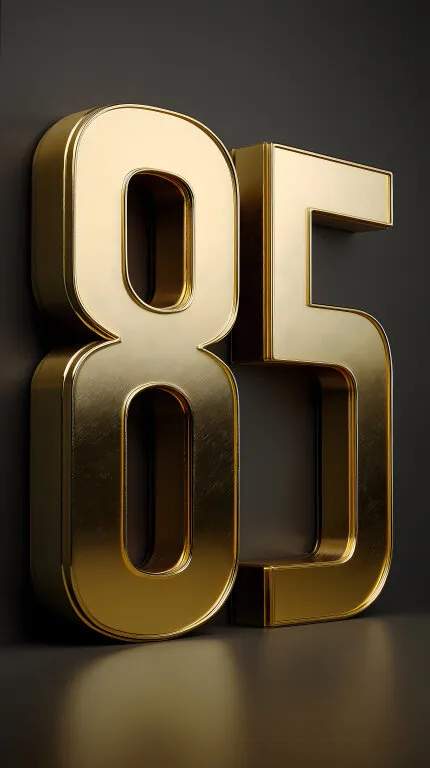 Goldfarbene Zahl 85 auf dunklem Hintergrund