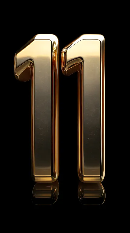 Goldfarbene Zahlen Elf vor schwarzem Hintergrund