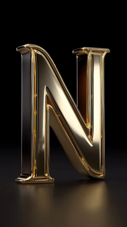 Goldfarbener Buchstabe N als technisches Design-Element