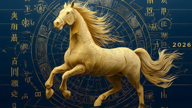 Goldfarbenes Chinesisches Horoskop-Pferd 2026