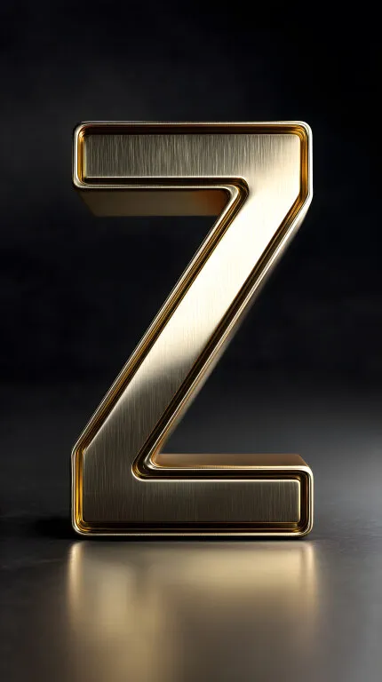 Goldfarbenes metallisches Buchstabe Z auf dunklem Hintergrund