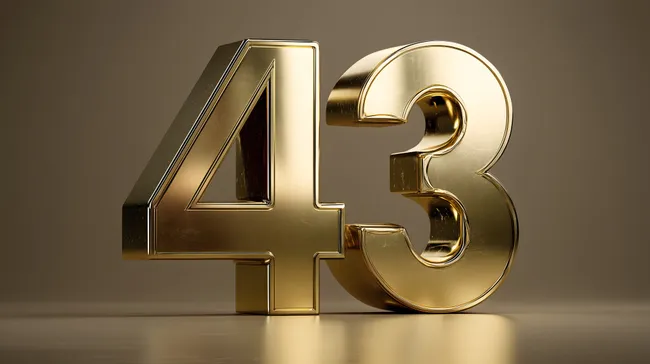 Goldfarbige Ziffern 43 in 3D-Darstellung