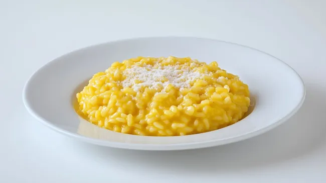 Goldgelber Risotto auf weißem Teller - Köstliches Risottogericht