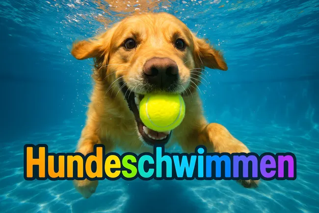 Goldhund schwimmt mit Tennisball unter Wasser