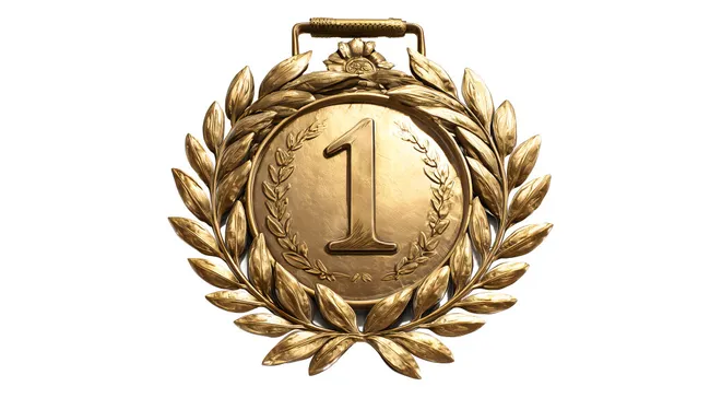 Goldmedaille mit Lorbeerkranz und der Nummer 1