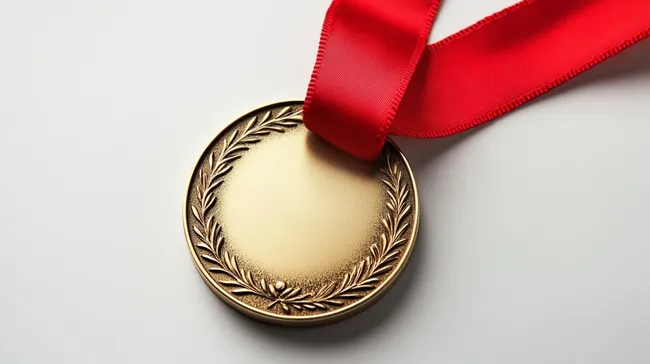 Goldmedaille mit rotem Band auf weißem Hintergrund
