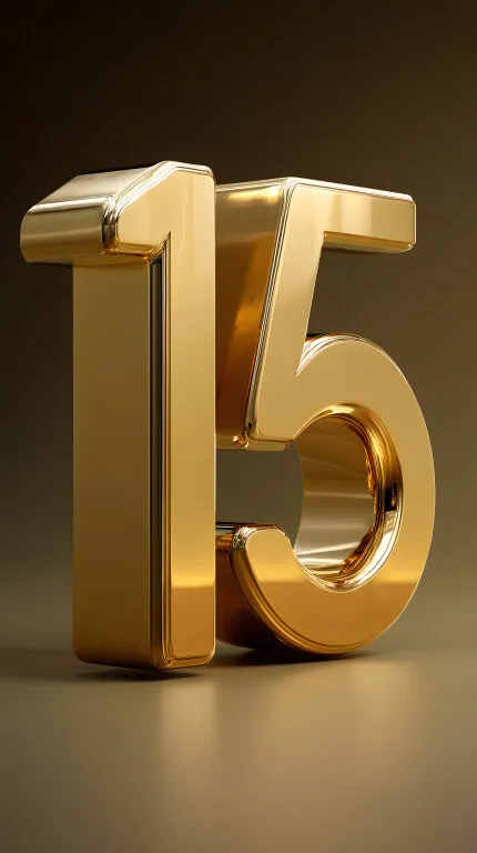 Goldzahl '15' auf dunklem Hintergrund
