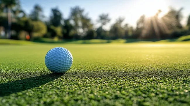 Golfball auf saftigem Fairway bei Sonnenschein